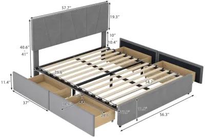 Merax Upholstery Platform Bed with Four Storage Drawers