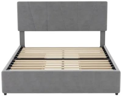 Merax Upholstery Platform Bed with Four Storage Drawers