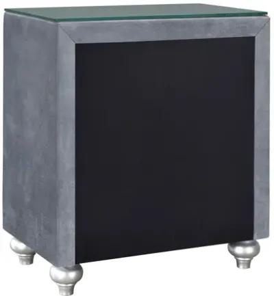 Yin 30 Inch 3 Drawer Nightstand, Glass Top, Crystal Knobs, Gray Velvet-Benzara