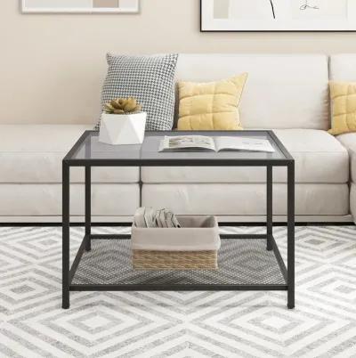 Modern 2-Tier Square Glass Coffee Table with Mesh Shelf