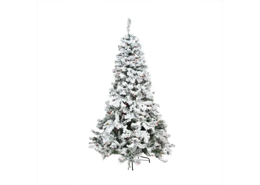 7.5' Pre-Lit Heavily Flocked Pine Medium Artificial Christmas Tree - Multi Lights