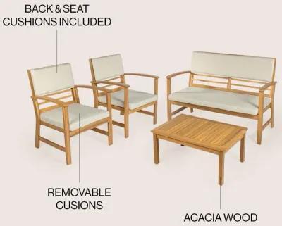 Barclay 4-Piece Modern Coastal Acacia Wood Conversation Outdoor Patio Set with Cushions