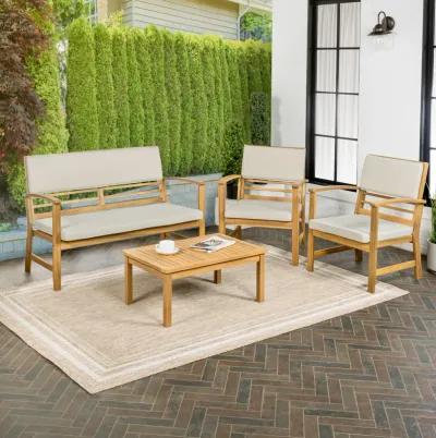 Barclay 4-Piece Modern Coastal Acacia Wood Conversation Outdoor Patio Set with Cushions