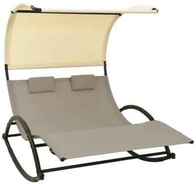 vidaXL Double Sun Lounger with Canopy - Outdoor Sunbed in Taupe and Cream, Breathable Textilene Fabric, Robust Steel Frame with UV-Protection Canopy