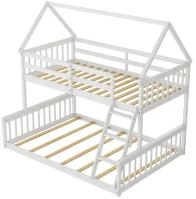 Twin Over Full House Bunk Bed with Ladder and Guardrails