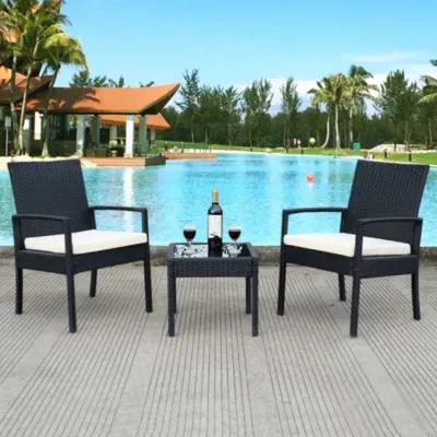 3 Pcs Outdoor Rattan Patio Conversation Furniture Set