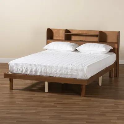 Baxton Studio Harper Walnut Brown Finished Full Size Platform Bed with Charging Station