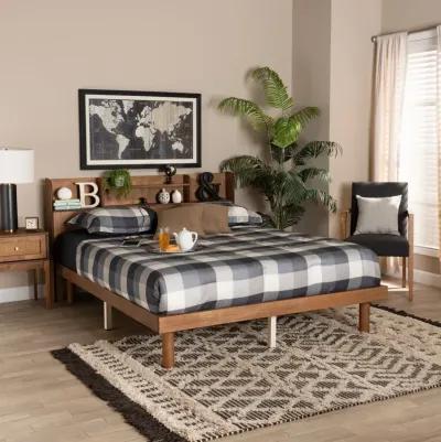 Baxton Studio Harper Walnut Brown Finished Full Size Platform Bed with Charging Station