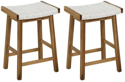 Set of 2 25.5 Inch Dining Bar Stool with Seaweed Woven Seat