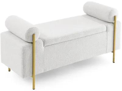 Hivvago Elegant Upholstered Linen Storage Bench with Cylindrical Arms and Iron Legs