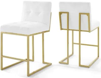 Privy Gold Stainless Steel Upholstered Fabric Counter Stool Set of 2