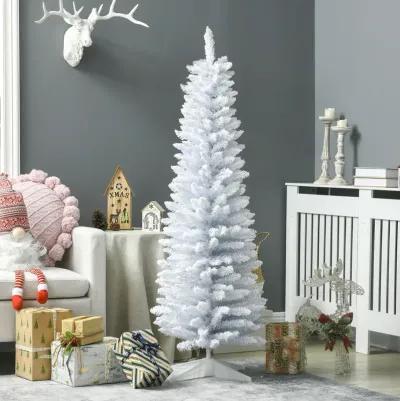 5' Snow Flocked Artificial Christmas Tree Pencil Xmas Tree w/ Branch Tips White