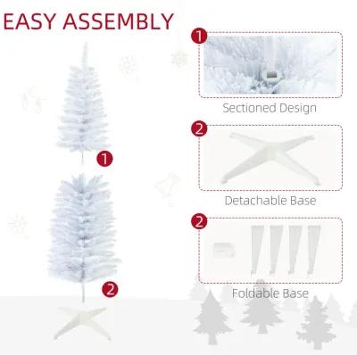 5' Snow Flocked Artificial Christmas Tree Pencil Xmas Tree w/ Branch Tips White