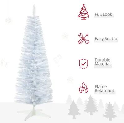 5' Snow Flocked Artificial Christmas Tree Pencil Xmas Tree w/ Branch Tips White