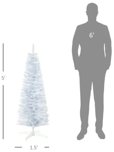 5' Snow Flocked Artificial Christmas Tree Pencil Xmas Tree w/ Branch Tips White