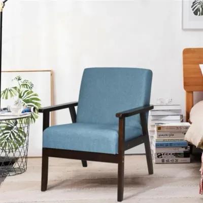 Hivvago Retro Modern Classic Blue Linen Wide Accent Chair with Espresso Wood Frame