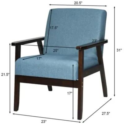 Hivvago Retro Modern Classic Blue Linen Wide Accent Chair with Espresso Wood Frame