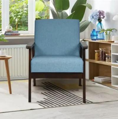 Hivvago Retro Modern Classic Blue Linen Wide Accent Chair with Espresso Wood Frame