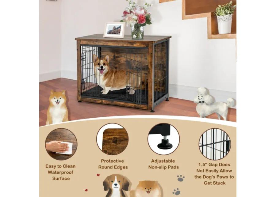 Wooden Dog Crate Furniture with Tray and Double Door