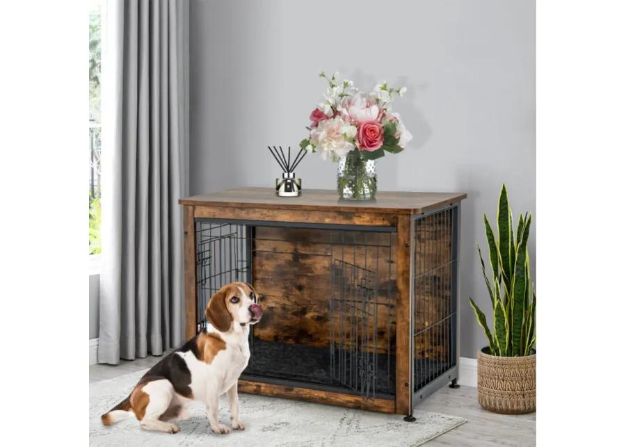 Wooden Dog Crate Furniture with Tray and Double Door