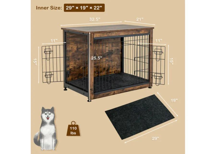 Wooden Dog Crate Furniture with Tray and Double Door