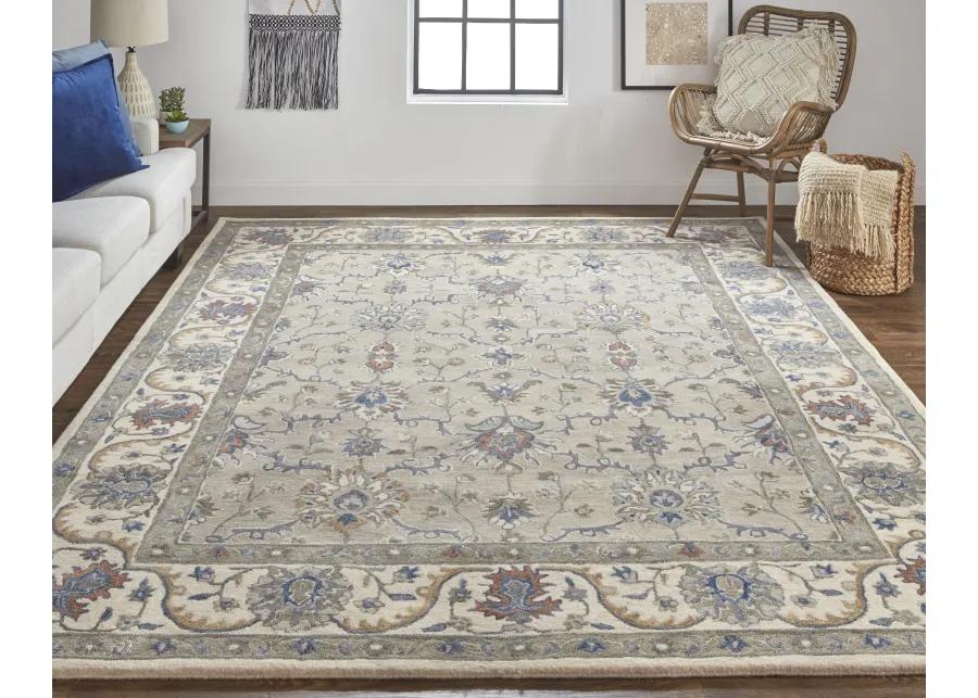 Rylan 8640F Taupe/Ivory/Blue 8' x 10' Rug