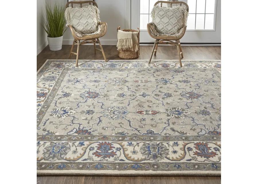 Rylan 8640F Taupe/Ivory/Blue 8' x 10' Rug