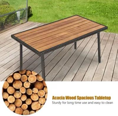 Hivvago 4 Pieces Patio Cushioned Wicker Conversation Set with Acacia Wood Tabletop