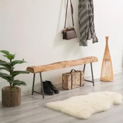 Rustic Carved Wood Natural Log Accent Bench for Entryway, Indoor and Outdoor