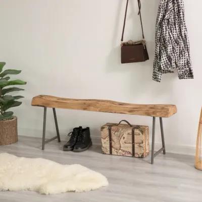 Rustic Carved Wood Natural Log Accent Bench for Entryway, Indoor and Outdoor