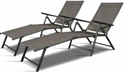 Set Of 2 Adjustable Chaise Lounge Chair with 5 Reclining Positions