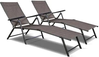 Set Of 2 Adjustable Chaise Lounge Chair with 5 Reclining Positions