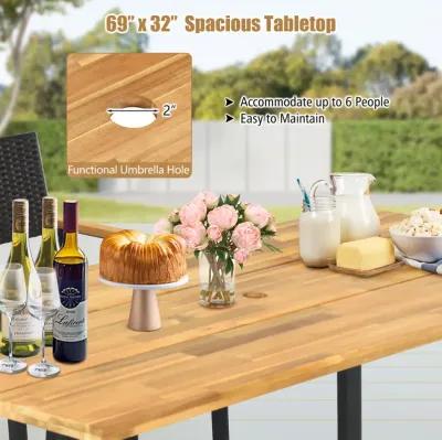 6-Person Acacia Wood Outdoor Dining Table with 2 Inch Umbrella Hole