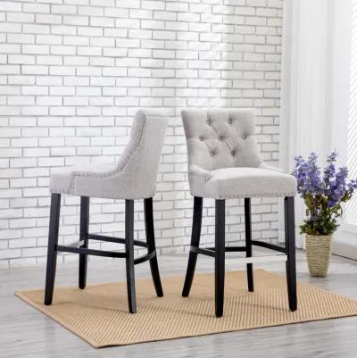 WestinTrends 29" Linen Fabric Tufted Upholstered Bar Stool (Set of 2), Black