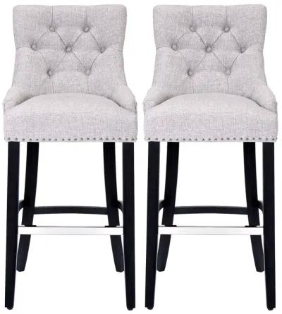 WestinTrends 29" Linen Fabric Tufted Upholstered Bar Stool (Set of 2), Black