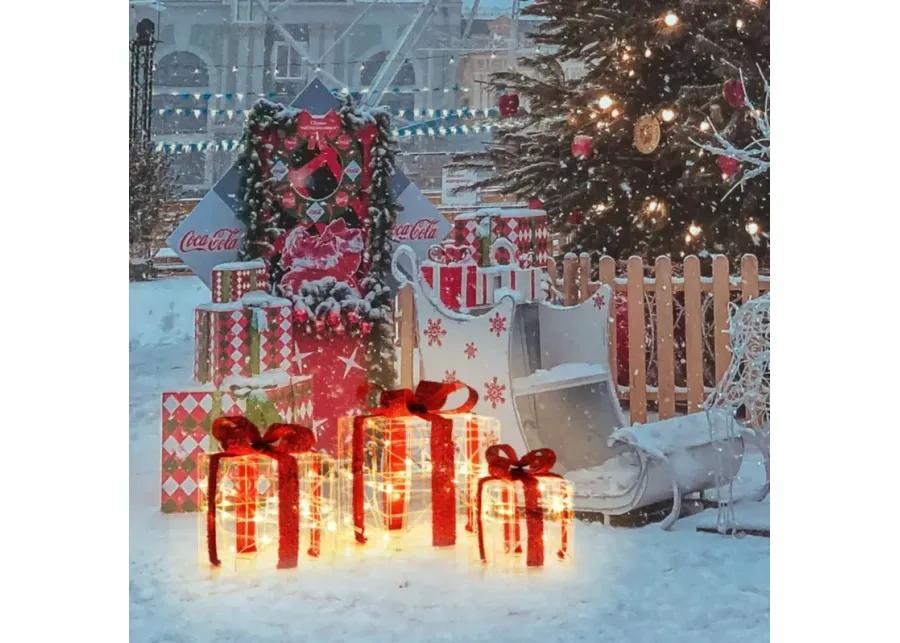 3 Pieces Christmas Lighted Gift Boxes Decorations with 60 LED Lights for Indoor and Outdoor