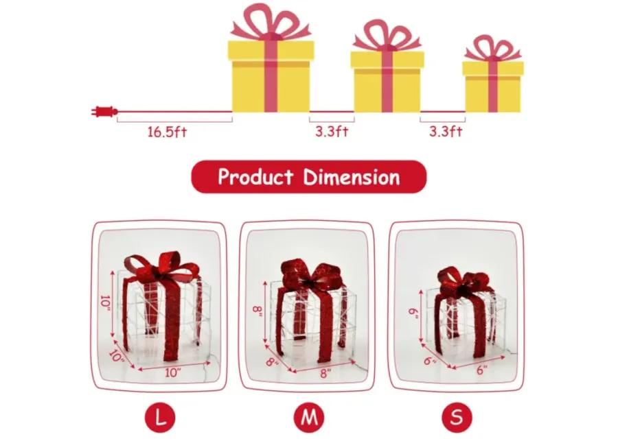 3 Pieces Christmas Lighted Gift Boxes Decorations with 60 LED Lights for Indoor and Outdoor