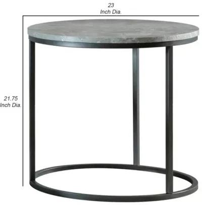 End Table with Textured Round Faux Marble Top, Gray-Benzara