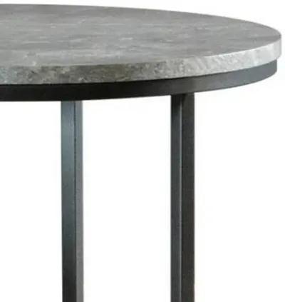 End Table with Textured Round Faux Marble Top, Gray-Benzara