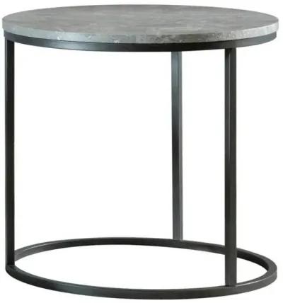 End Table with Textured Round Faux Marble Top, Gray-Benzara