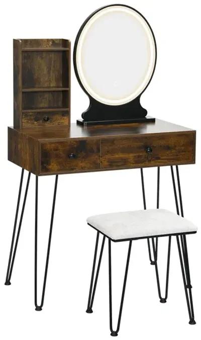 Vanity Table Set with Lighted Mirror and Cushion Stool