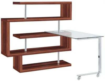 Raceloma Writing Desk w/Shelf, Clear Glass, Walnut & Chrome Finish 93183