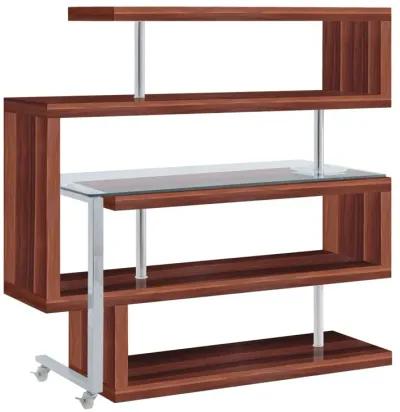 Raceloma Writing Desk w/Shelf, Clear Glass, Walnut & Chrome Finish 93183