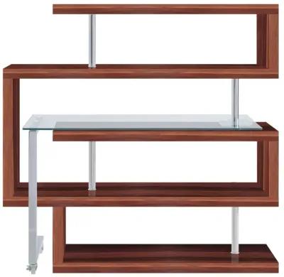 Raceloma Writing Desk w/Shelf, Clear Glass, Walnut & Chrome Finish 93183