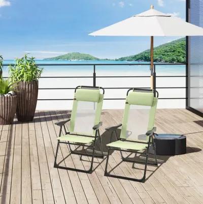 Green Patio Loungers: Set of 2 Folding Recliners with Adjustable Back