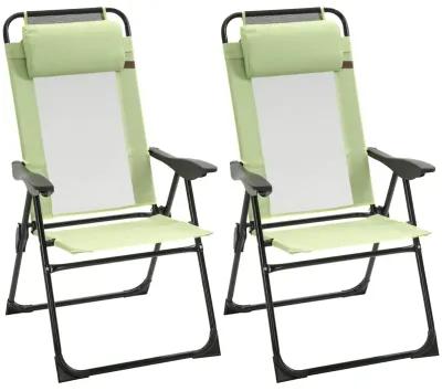 Green Patio Loungers: Set of 2 Folding Recliners with Adjustable Back