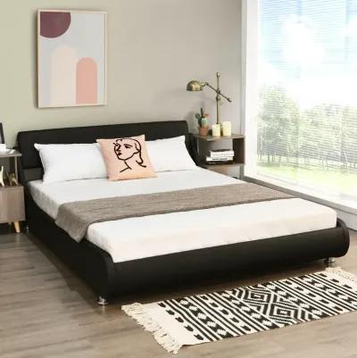 Full Size Faux Leather Upholstered Platform Bed Adjustable Headboard-Black