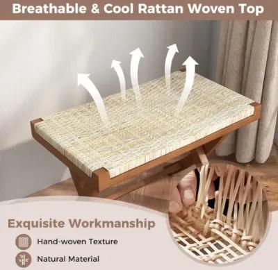 Hivvago Folding Natural Rattan Ottoman with Hand-woven Seat