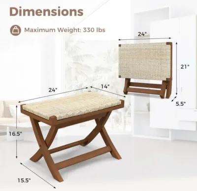 Hivvago Folding Natural Rattan Ottoman with Hand-woven Seat