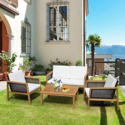 4 Pieces Patio Rattan Furniture Set with Removable Cushions